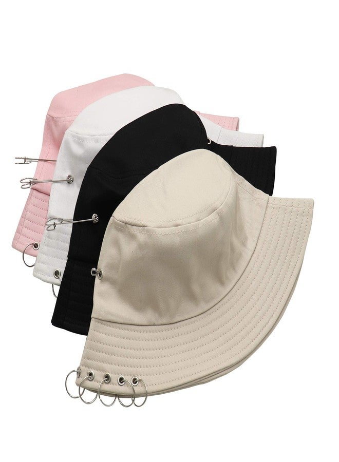 Umeepar Five Ring &Safety Pin Decor Cotton Bucket Hat Packable Beach Sun Hat for Womens Men (US, Alpha, One Size, Black) - Image 3